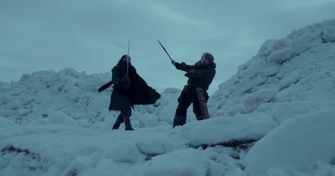 Battle Between Medieval Warriors. Medieval Reenactment