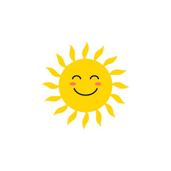 Sun - vector icon. Cute yellow sun with happy face. Emoji. Summer emoticon. Vector illustration
