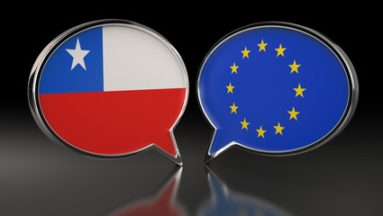 Chile and European Union flags with Speech Bubbles. 3D Illustration