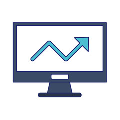 Computer screen with growth statistics symbol blue lines