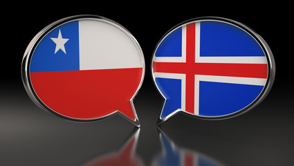 Chile and Iceland flags with Speech Bubbles. 3D Illustration