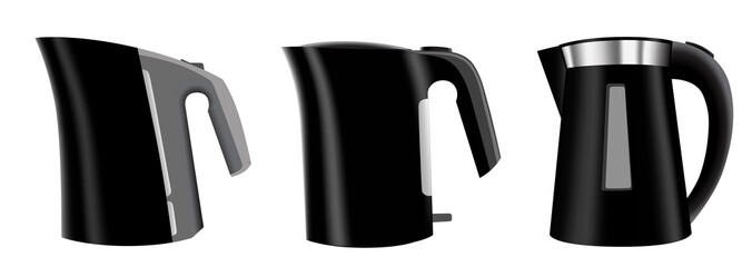 Fototapeta premium Set of three black vector electric kettles