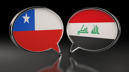 Chile and Iraq flags with Speech Bubbles. 3D Illustration