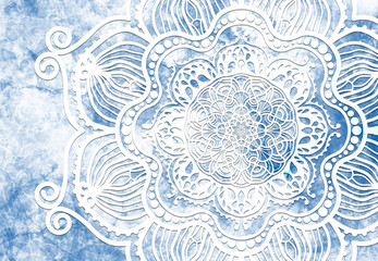 Abstract mandala graphic design and watercolor digital art painting for ancient geometric concept background