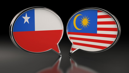 Chile and Malaysia flags with Speech Bubbles. 3D Illustration