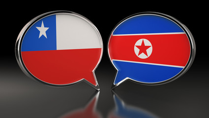 Chile and North Korea flags with Speech Bubbles. 3D Illustration