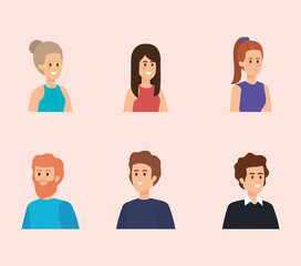 set cute woman with blouse and man with shirt