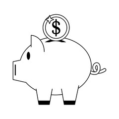 Money piggy coin symbol in black and white