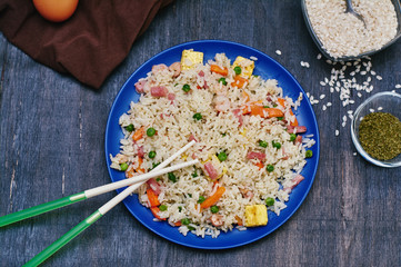 rice 3 delights in bamboo fiber dish with resin sticks