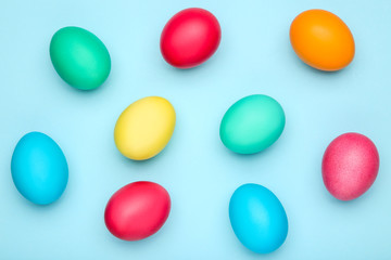 Colorful easter eggs on blue background