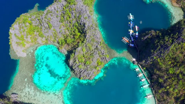 Coron, Palawan, Philippines, aerial view of beautiful lagoons and limestone cliffs.