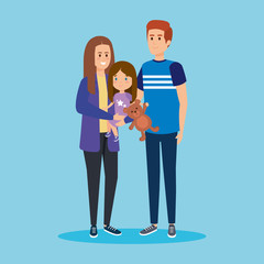 happy woman carrying her daughter and man