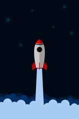 Vector flat design illustration of a rocket to the space.