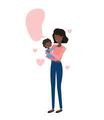 woman with baby and speech bubble avatar character