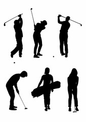 Shadow of six golfers
