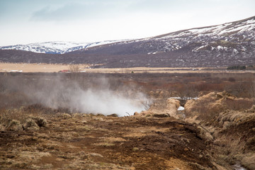 Fumaroles in Iceland Volcanic landscape