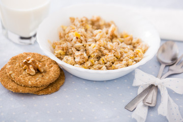 plate with cereal porridge for breakfast