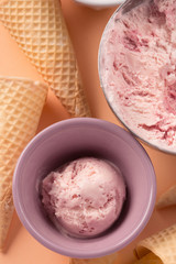 Homemade yogurt strawberry ice cream