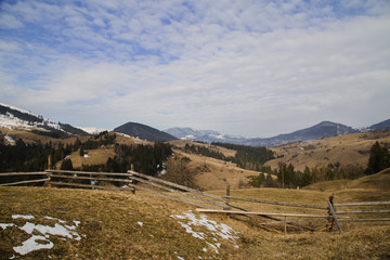 Snowy tops of the mountains are still in spring