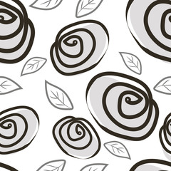 Vector seamless pattern with roses and leaves in black and white colors. Wrapping paper, wallpaper for flower shop or store, atelier, spa, boutique, beauty salon, print on tile. Floral simple backgrou