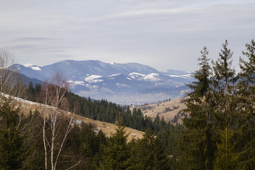 Snowy tops of the mountains are still in spring