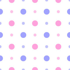 Seamless dotted pattern. Cute polka dot pink and blue background. Abstract texture with dots. Simple minimalistic graphic design.