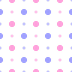 Seamless dotted pattern. Cute polka dot pink and blue background. Abstract texture with dots. Simple minimalistic graphic design.