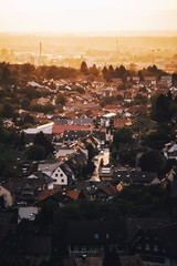 Beautiful sunset over the town. In foreground Rammersweier,in background Offenburg,Germany