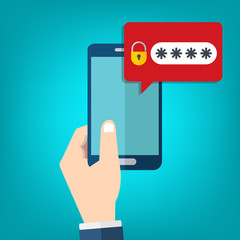 Smart phone with password field. Smartphone protection symbol. Mobile device security protection
