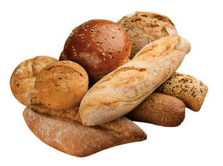 different types of bread on isolated on white
