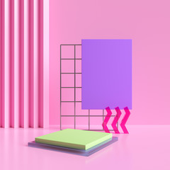 3d illustration. Frame and podium Mockup with abstract colored forms. - Illustration