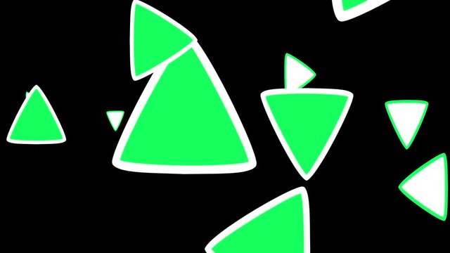 Colored triangle with white side strokes, rotating on a black background. Triangle animation background
