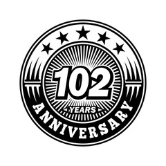 102 years anniversary. Anniversary logo design. Vector and illustration.