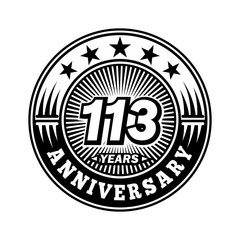 113 years anniversary. Anniversary logo design. Vector and illustration.