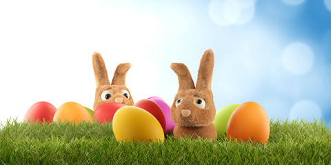 Easter bunny is hiding anxious and curious 3d-illustration