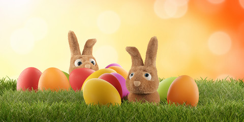 Easter bunny is hiding anxious and curious 3d-illustration