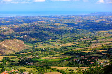 Panoramic view of a spring day in the Italian rural landscape