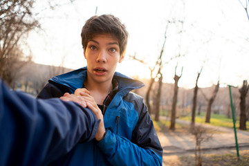 first person view of person bullying and threating to the boy b