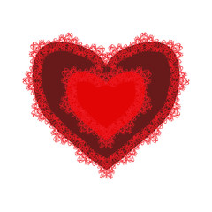 Red lacy heart for Valentines day. Vector illustration on isolated background.