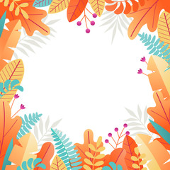 Fototapeta na wymiar vector cute digital floral frame in bright and fresh autumn palette.