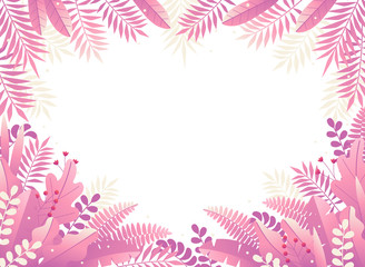 Fototapeta na wymiar vector cute digital frame created with palm branches in pink palette.