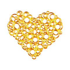 Golden heart from circles. Valentines Day. Vector illustration on isolated background.