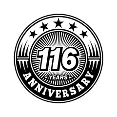 116 years anniversary. Anniversary logo design. Vector and illustration.