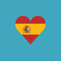 Spain flag icon in a heart shape in flat design. Independence day or National day holiday concept.