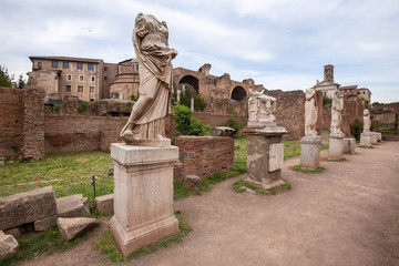 Home of the Vestal Virgins, near the circular temple of Vesta at the Roman Forum in Rome, Italy