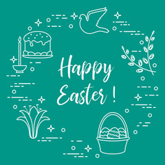 Fototapeta na wymiar Easter cake, willow, lily,candle,dove,basket,eggs.