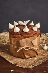 Congratulatory Easter cake, Traditional Kulich, Paska  ready for celebration