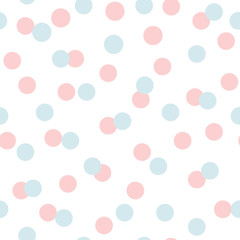 Polka dots seamless pattern with blue pink circles on white background Pink seamless pattern