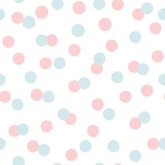 Deurstickers Geometrische vormen Stippen naadloos patroon met blauwe roze cirkels op witte achtergrond Roze naadloos patroon
