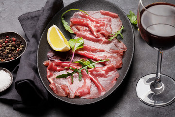 Marbled beef carpaccio and red wine